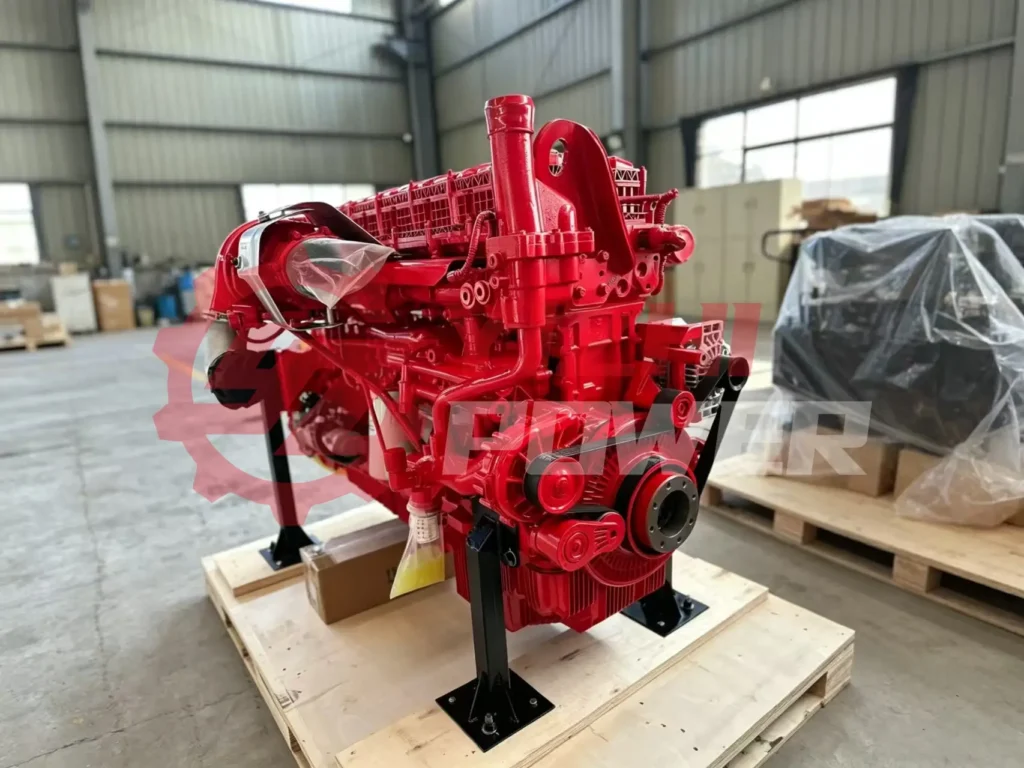 Real factory stock of Cummins X15 heavy duty engine assembly on shipping pallet, ready for export by YiZhi Power