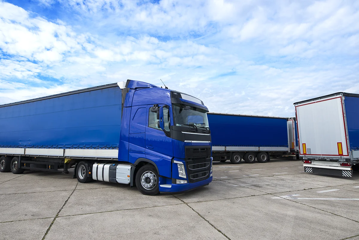 truck with trailer powered by diesel engines for trucks in commercial transport