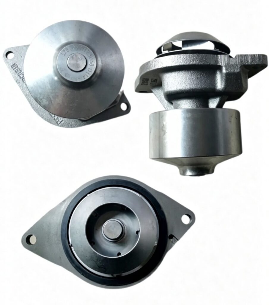 Three-dimensional views of a Cummins 6BT water pump showing the impeller and heavy-duty housing.