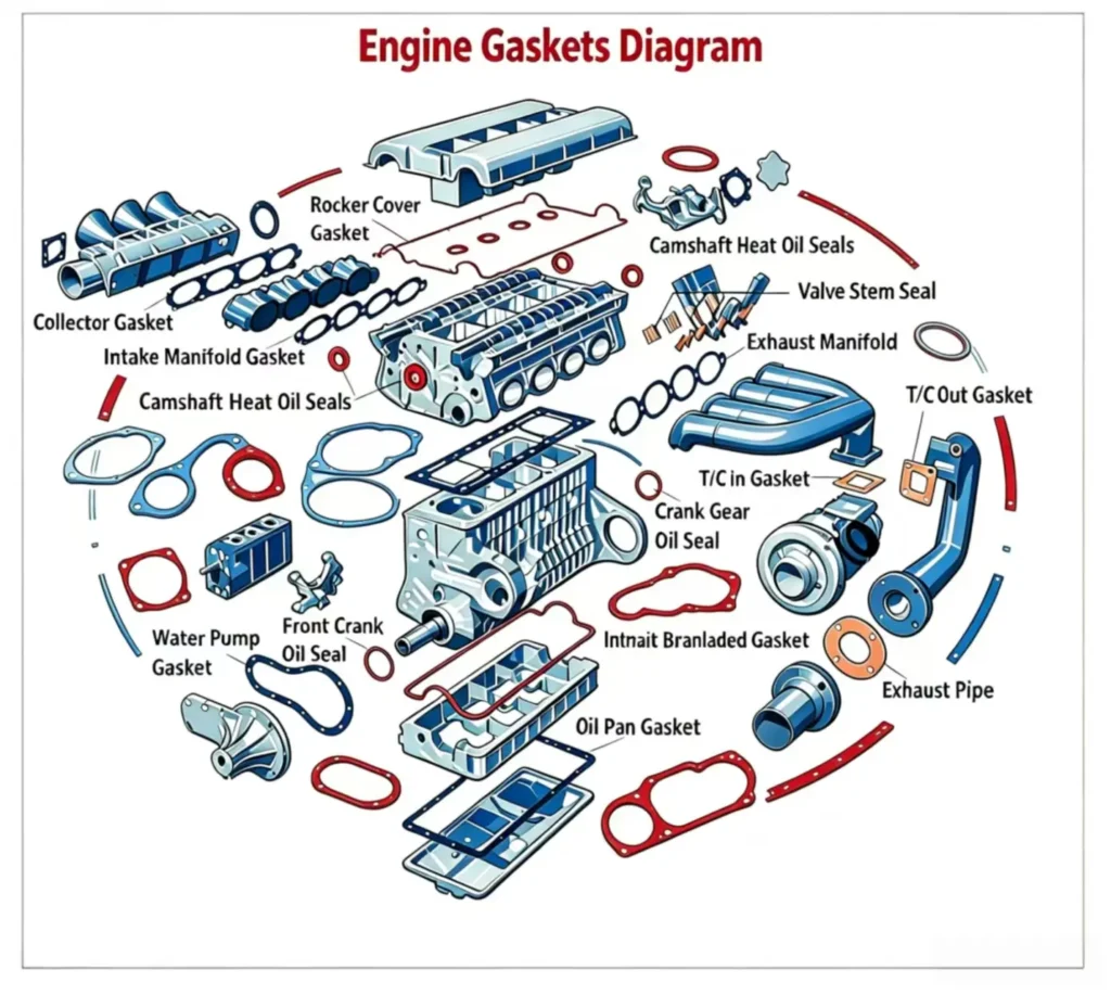 diesel engine gasket location diagram