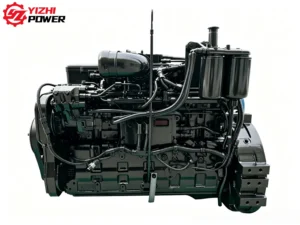6D114-3 engine assembly side view with complete diesel fuel and cooling systems