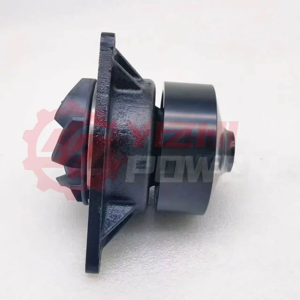 Cummins engine water pump assembly showing OEM design structure and metal housing details