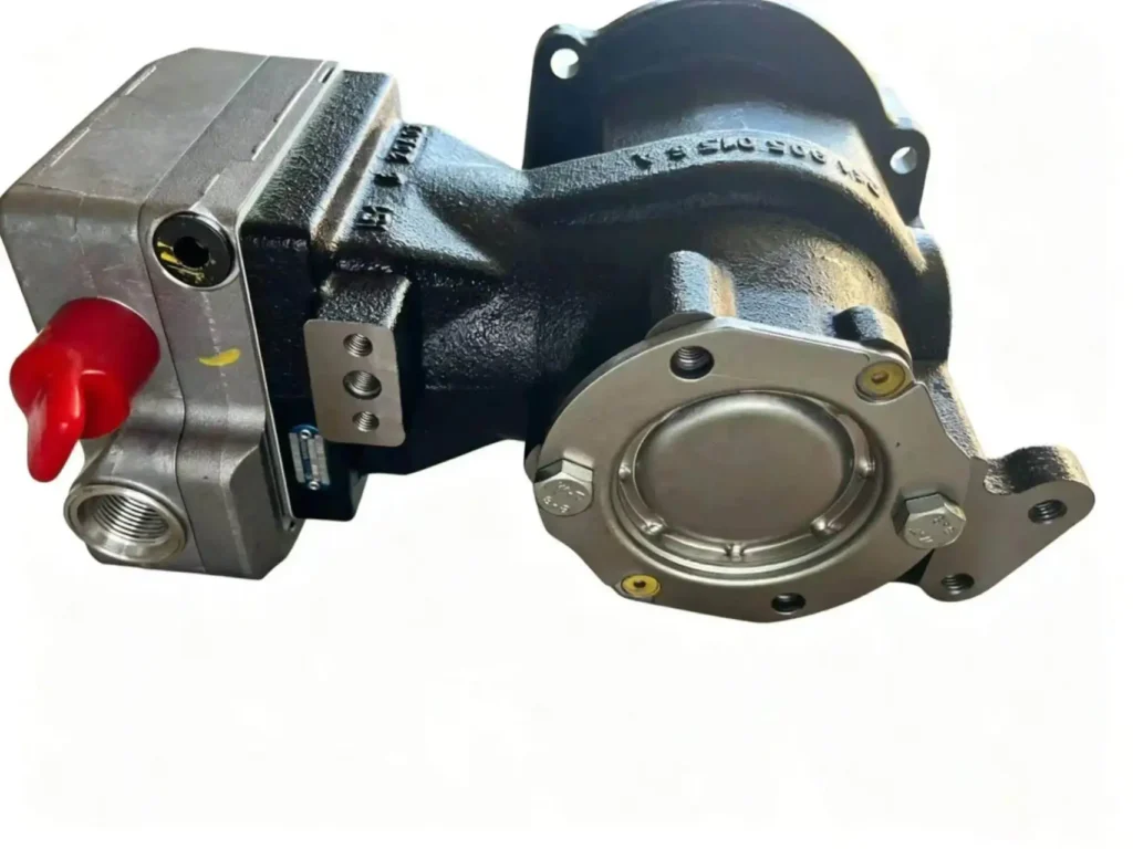 Side view of a high-performance Cummins X15 air compressor designed for heavy-duty commercial truck engines.
