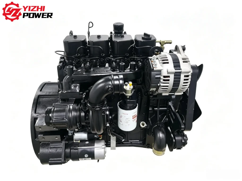 Genuine Cummins 4BT diesel engine assembly showing high output alternator and starter motor