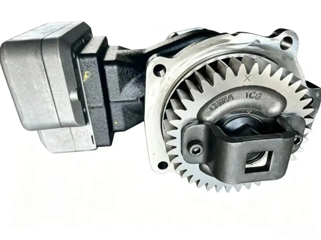 Identification plate of a Cummins X15 air compressor for verifying technical specifications and B2B sourcing requirements.