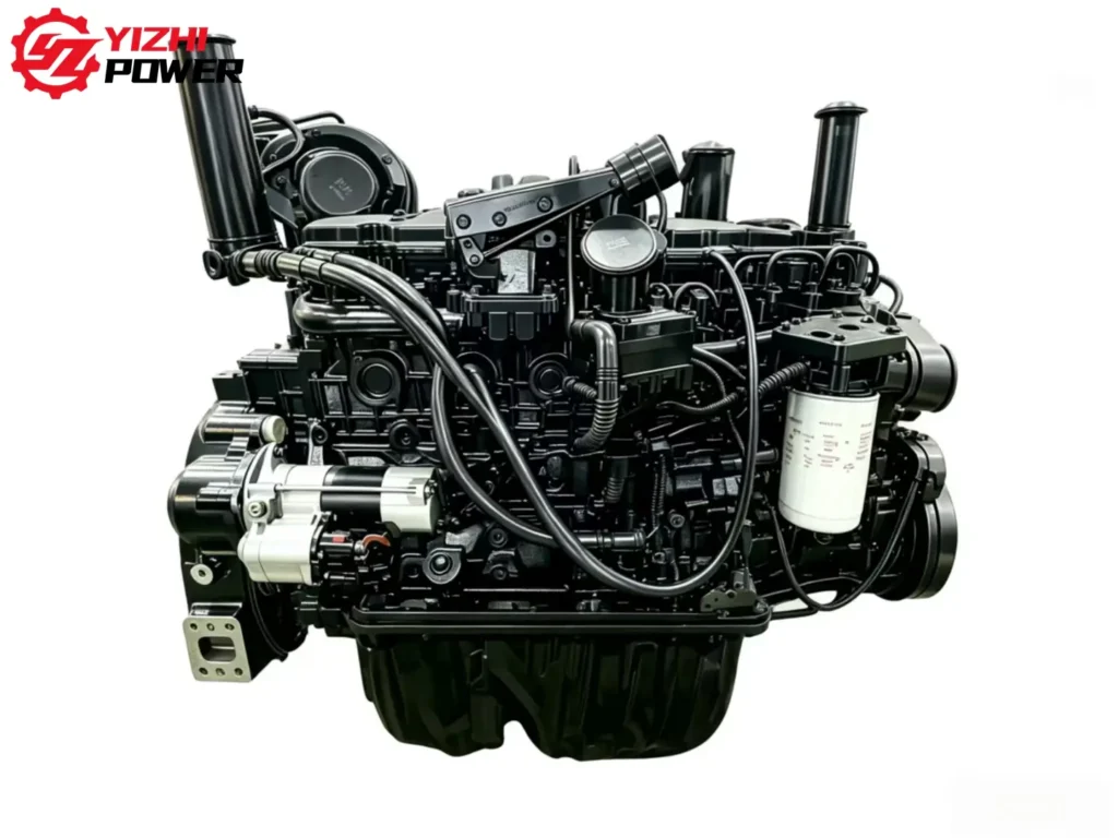 Brand new Komatsu 6D107E-1 engine assembly with starter motor and fuel filter