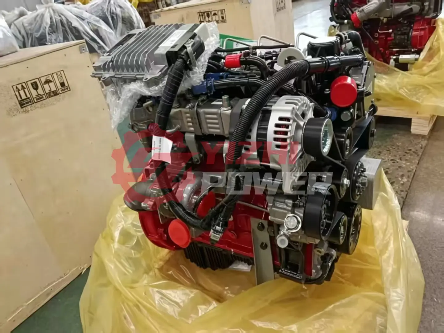 In stock Cummins ISF 2.8 electronic engine assembly with top mounted ECU module