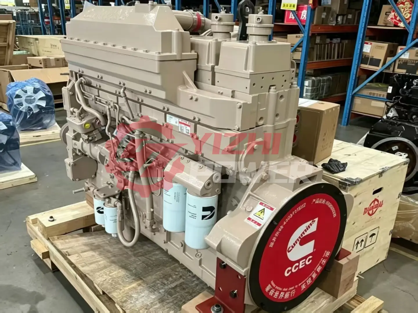 In stock Cummins K19 marine and generator engine assembly with CCEC red flywheel cover