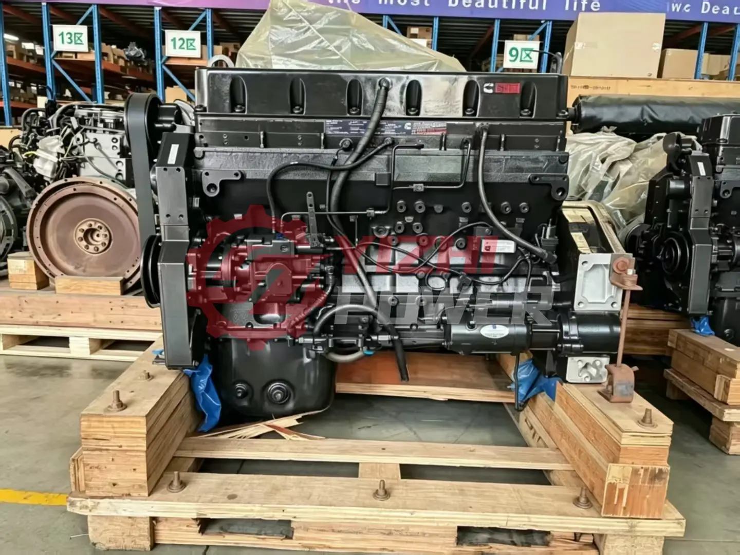 In stock Cummins M11 truck and excavator engine assembly on shipping pallet