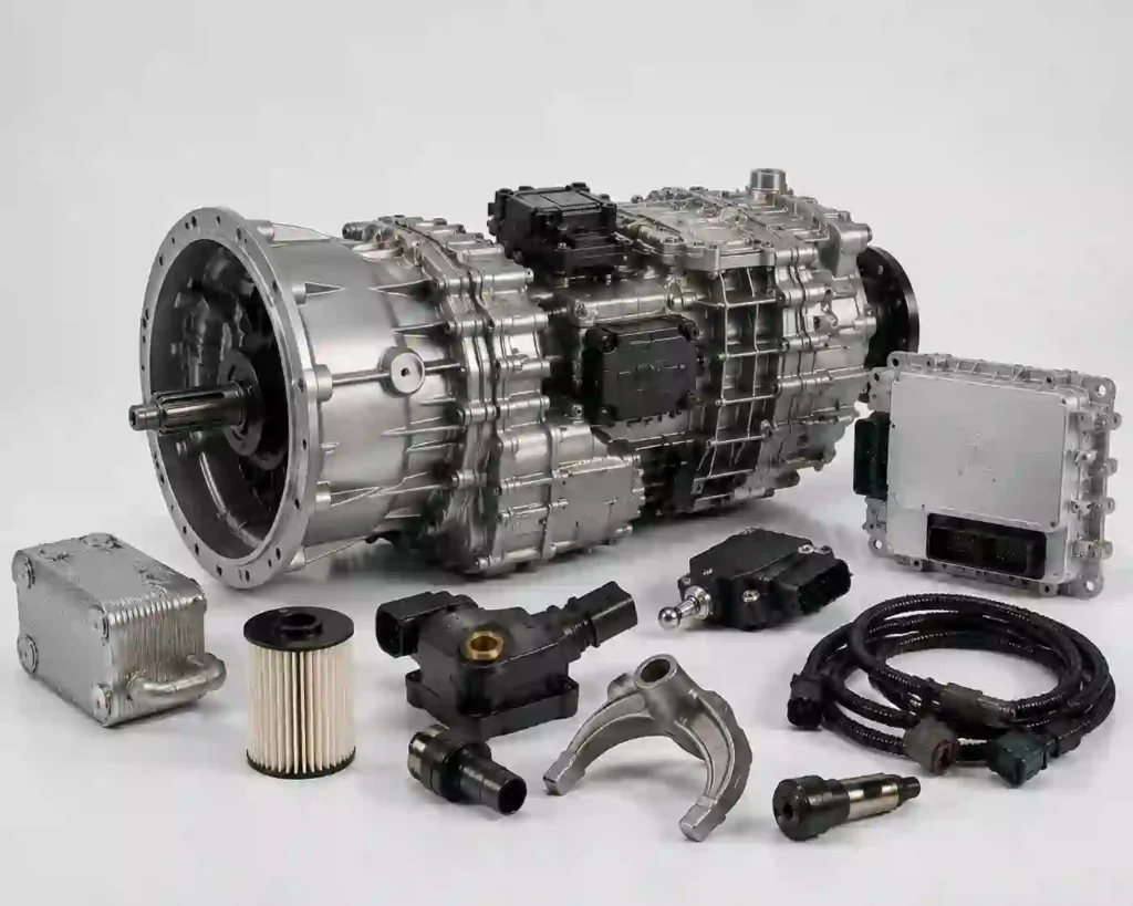 ZF gearbox parts including transmission assembly, control unit, sensors and spare parts