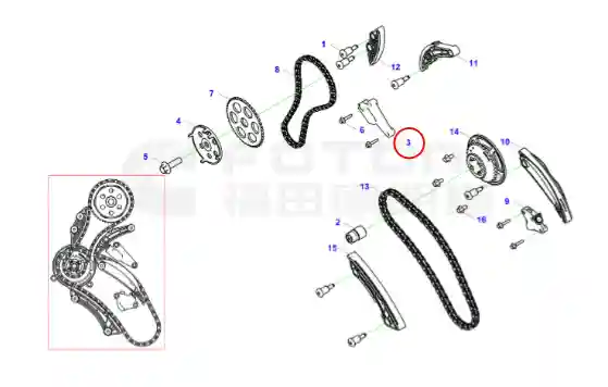 Cummins ISF2.8 Chain Tensioner 5591101 exploded view