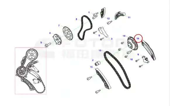 Cummins ISF2.8 Chain Tensioner Rod 5521783 exploded view